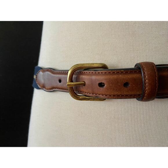 BARRONS-HUNTER Navy/Tan Stripe Stretch Belt w/Leather Tabs Mens sz 38 - Picture 2 of 12